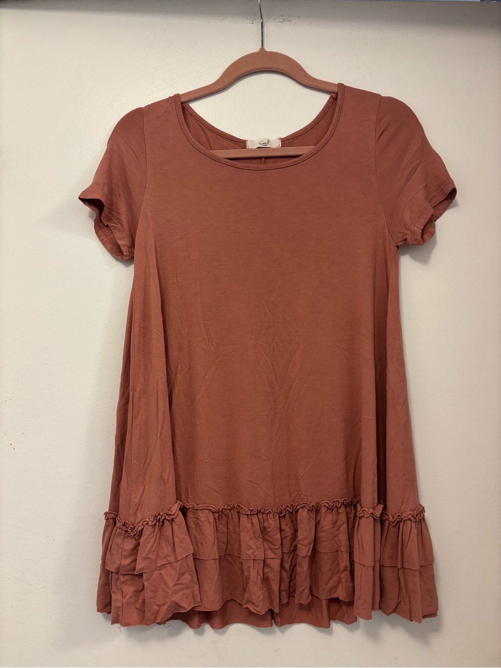 Easel Women’s pink Short Sleeve Ruffle Hem Top - Rust boho